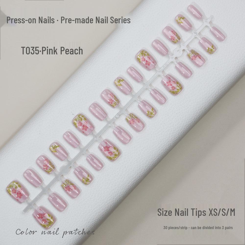 

2024 Розово-персиковые ногти «кошачий глаз» накладные - Цветочная серия, Горячо продаваемые накладные ногти ручной работы, Готовые, разных размеров