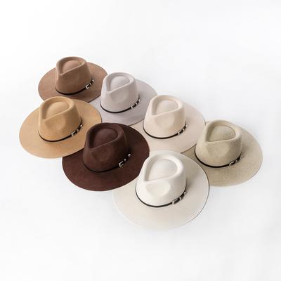 202601-HH2063F Ins  Classic Dropshipper Winter Earth Tone Color Wool Felt Belt  Fedoras Cap Men Women Leisure Panama Jazz Hat