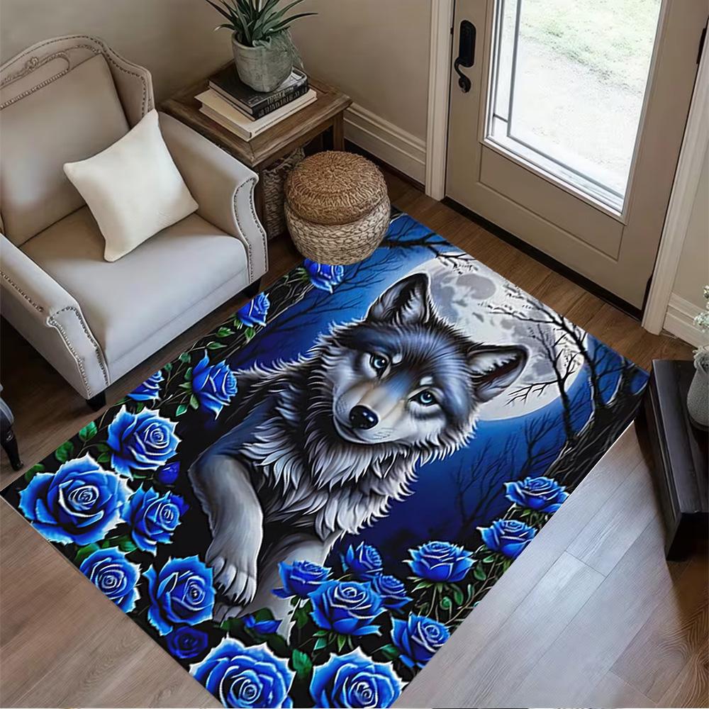 1pc Wolf Forest Scene Rug Home Carpet Non Slip Office Decor Gift Living Room Bedroom