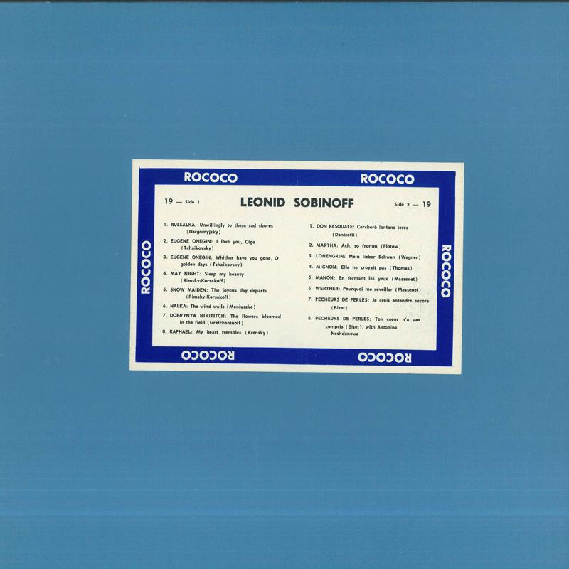 

LP Record LEONID SOBINOFF Leonid Sobinoff 19 ROCOCO Canada Classical Used