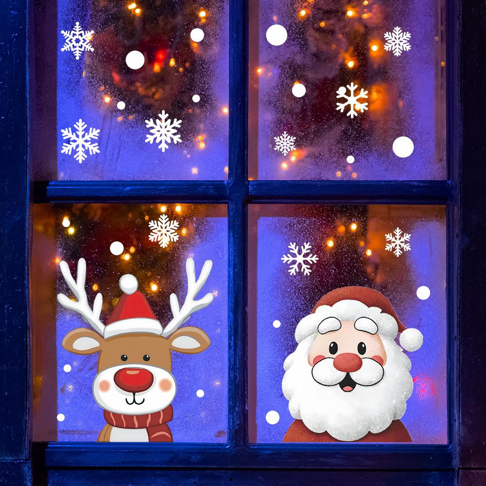 Cartoon Santa Claus Reindeer and Snowflake Atmosphere Decorative Glass Door and Window Stickers