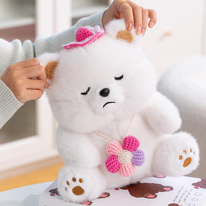 Adorable Injured Bear With Flower Plush Toy Creative Stuffed Animal Soft Cartoon Fluffly Bear Girls Hugging Pillow Funny Gift