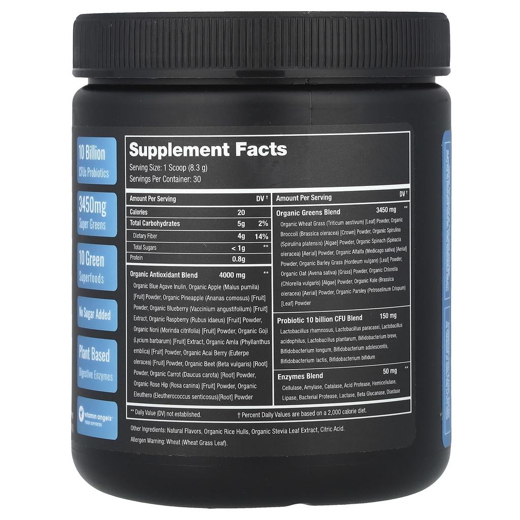 Super Greens, Superfoods, Probiotics, Enzymes, Tropical, 249G(8.87Oz)