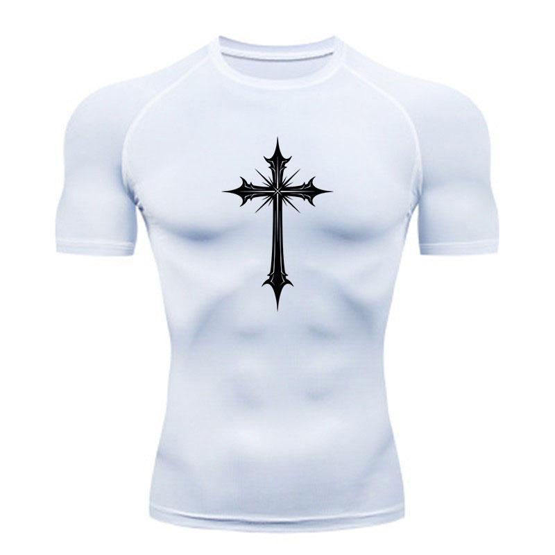 Men's Compression Fitness T-Shirt, Stylish Gothic Dark Cross