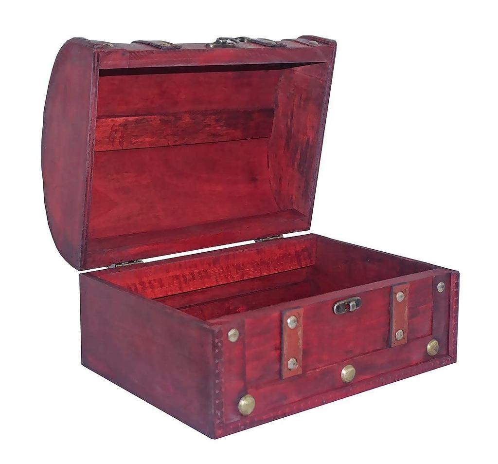 R_planning Retro Antike Holzschatztruhe Aufbewahrungsbox Gewölbt mit Nieten