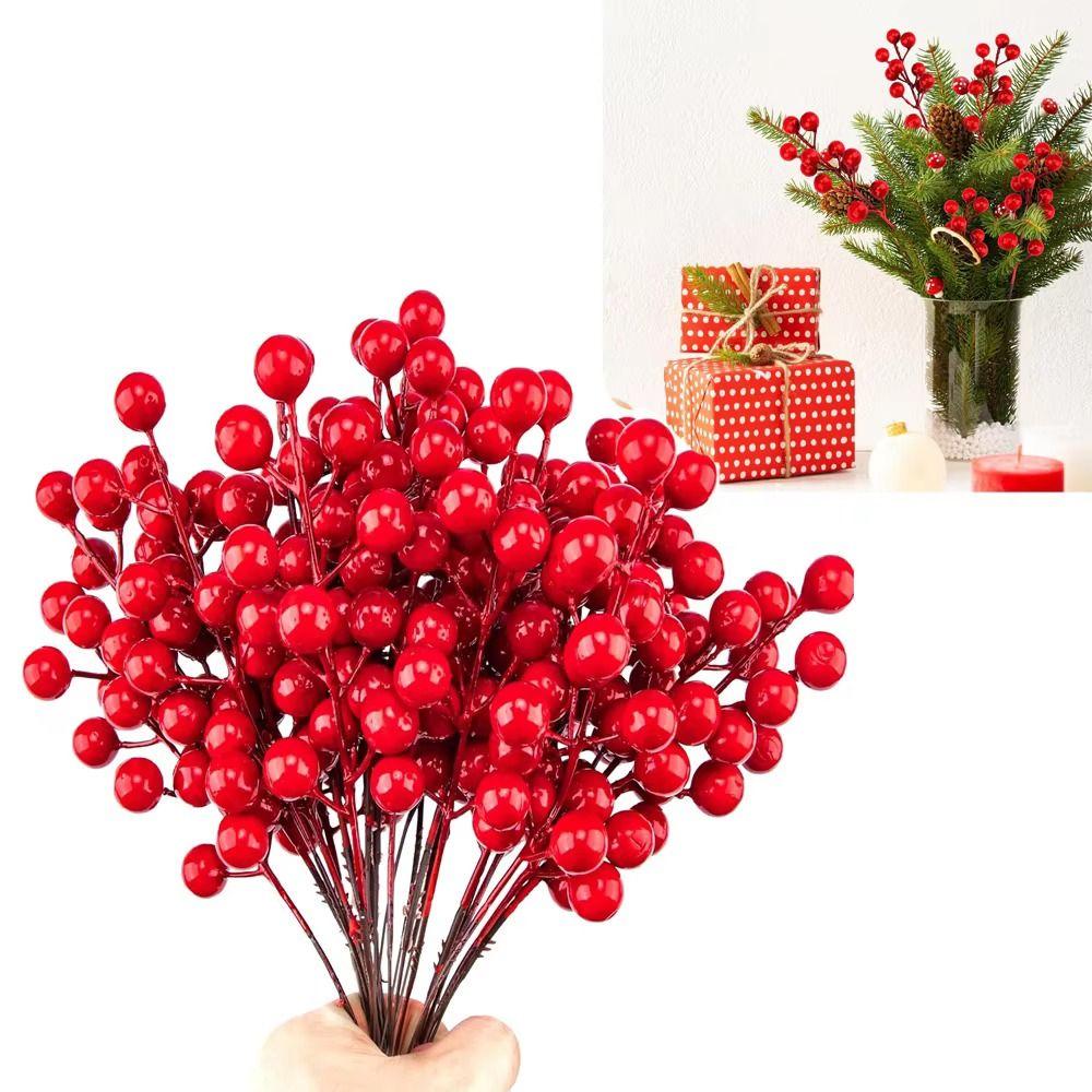 Snow Frosted Artificial Holly Berries DIY Fake Plant Crafts Red Berry Branche Wedding Decoration