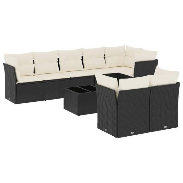 VidaXL Salon de Jardin avec Coussins 9 pcs, Canapés de Terrasse, Ensemble de Meubles de Patio, Mobilier d'Extérieur, Noir 3217916
