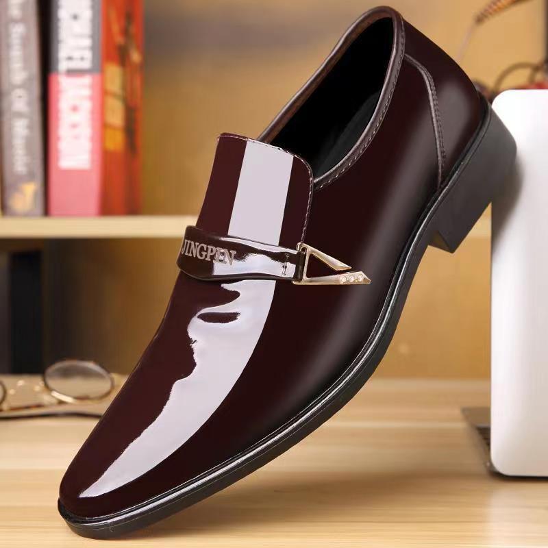 Jarné Nové Pánske Kožené Topánky Lesklá Koža Business Casual Nazúvacie Mokasíny Kaderník Trendy Topánky