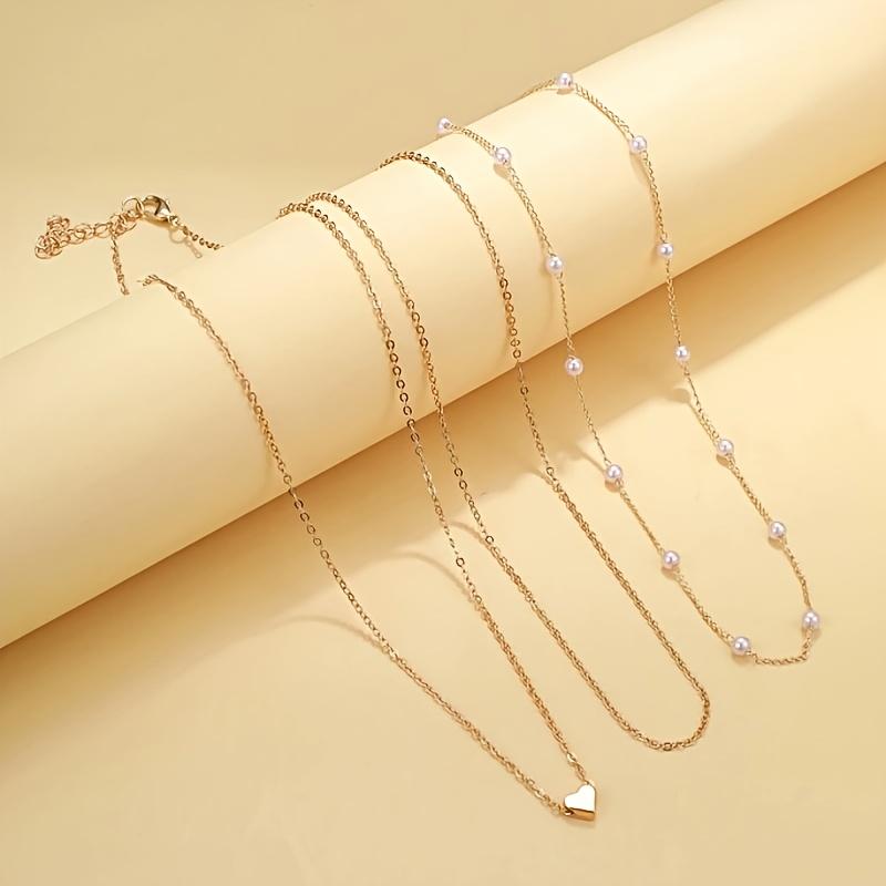 3 Pieces/Set Women s Heart Charm Artificial Pearl Necklace Stackable Iron Necklace Women s Jewelry Gifts