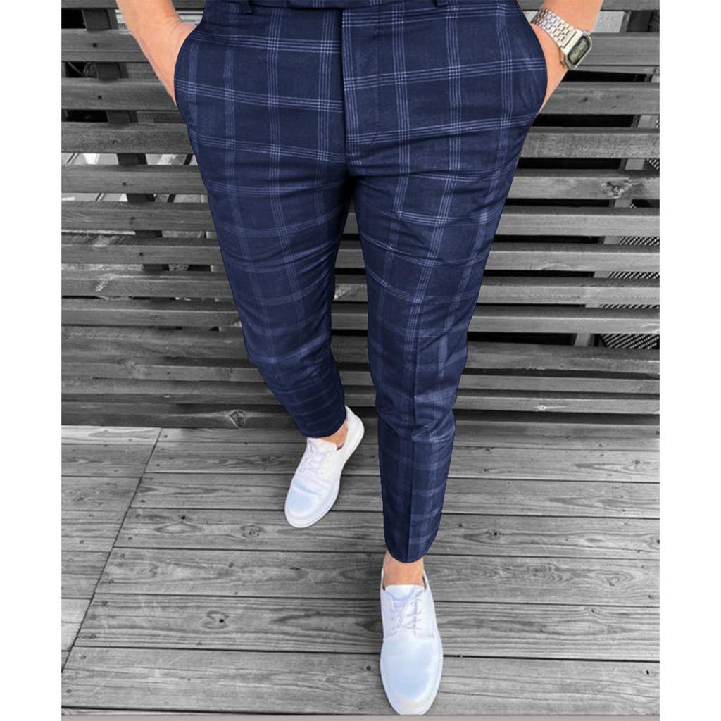 Men's Fashionable Stretch Trousers, Slim-fitting Plaid Trousers, Business Suit Trousers, Casual Golf Trousers