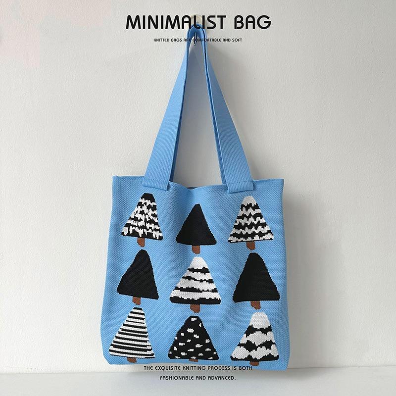 Creative Cartoon Christmas Tree Knitted Handbag Women Trend Large Capacity Student Bag Shoulder Bag