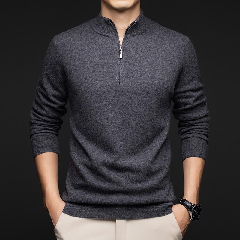 

Men s 2025 Autumn/Winter 100% Wool Stand Collar Half-Zip Sweater Extra Large
