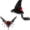 2/3pcs Lace Gothic Witch Hat with Tulle Veil & Rose Necklace - Women's Halloween Party Costume Accessory Fabric