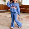 Kids Casual Loose Fit Long Sleeve Neck Printed Top and Pants Set
