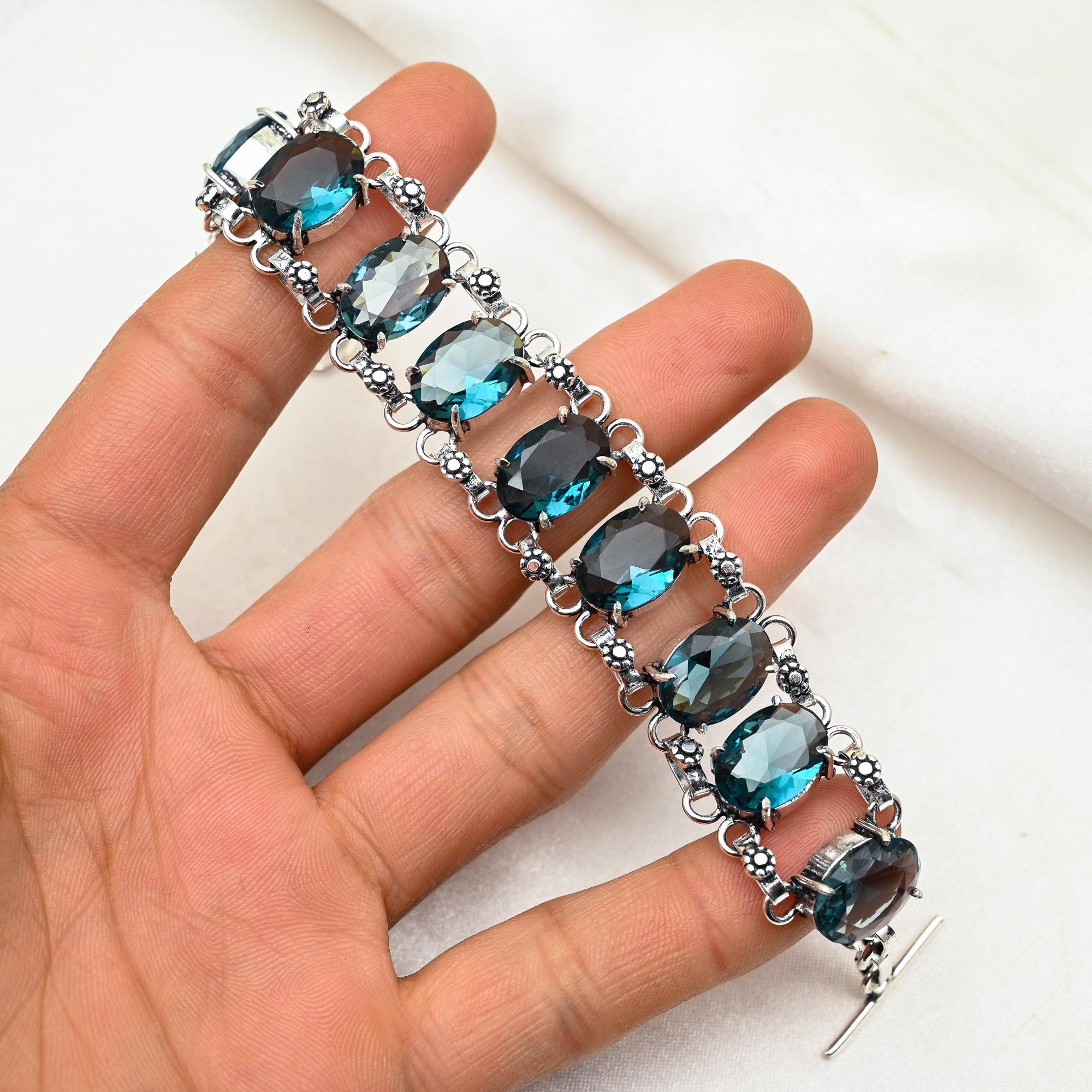 

Браслет из индиголита, ювелирные изделия ручной работы из драгоценных камней, браслет из стерлингового серебра 925 пробы, регулируемый браслет-цепочка, подарок для мамы, изящный браслет 8 inches with Adjustable синий