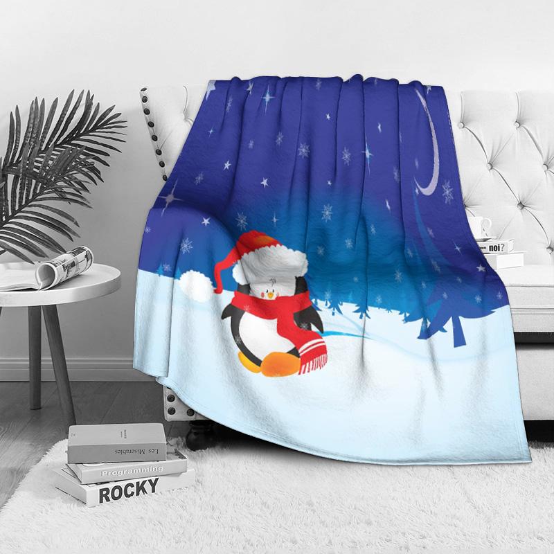 Tuniu Cute Penguin Throw Blanket for Winter Sofa Bed Room Decor Gift Idea Soft Warm Fleece Blanket