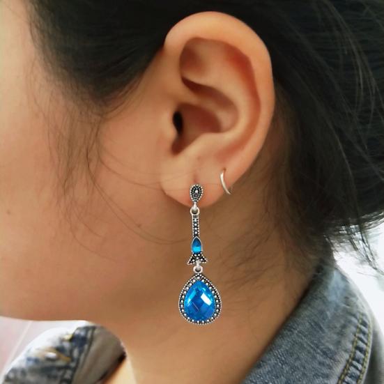 Vintage Women Rhinestone Inlaid Long Dangle Water Drop Earrings Eardrops Jewelry