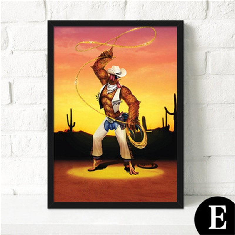 Nordic Dekorative Leinwand Malerei Cartoon Poster Herr. Schwein, Rind, Hahn und Hund spielen Gitarre fürs Kinderzimmer