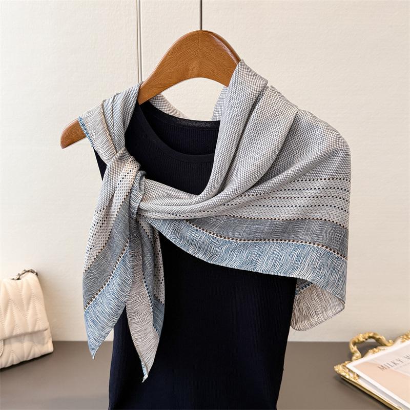 

Простой клетчатый принт, имитация шелка, печать, большой квадратный платок, шелковый платок, шаль, головной платок, пляжный платок, шарф для защиты шеи, декоративный женский платок 90*90cm