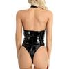 Sexy Patent Leather Bodysuit with Strappy Backless Design, Open Crotch & Zipper