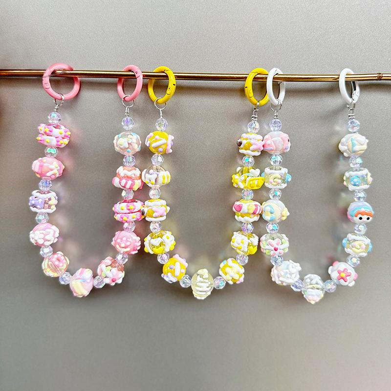 Anti Loss Mobile Phone Strap Wrist Chain Hand Drawn Beaded Pendant Keychain Bag Hangings Decoration