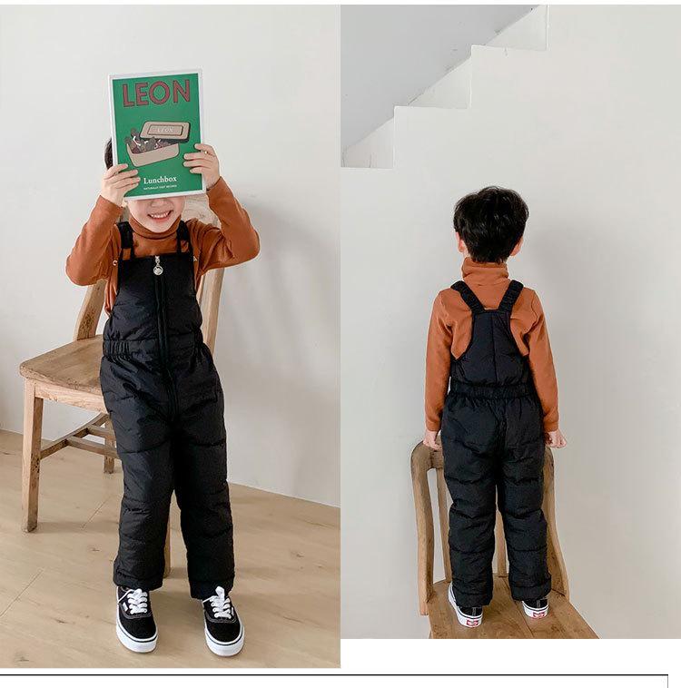 2026 Kids' Down Cotton Pants: Warm Autumn/Winter Overalls for Boys & Girls, Solid Colors.