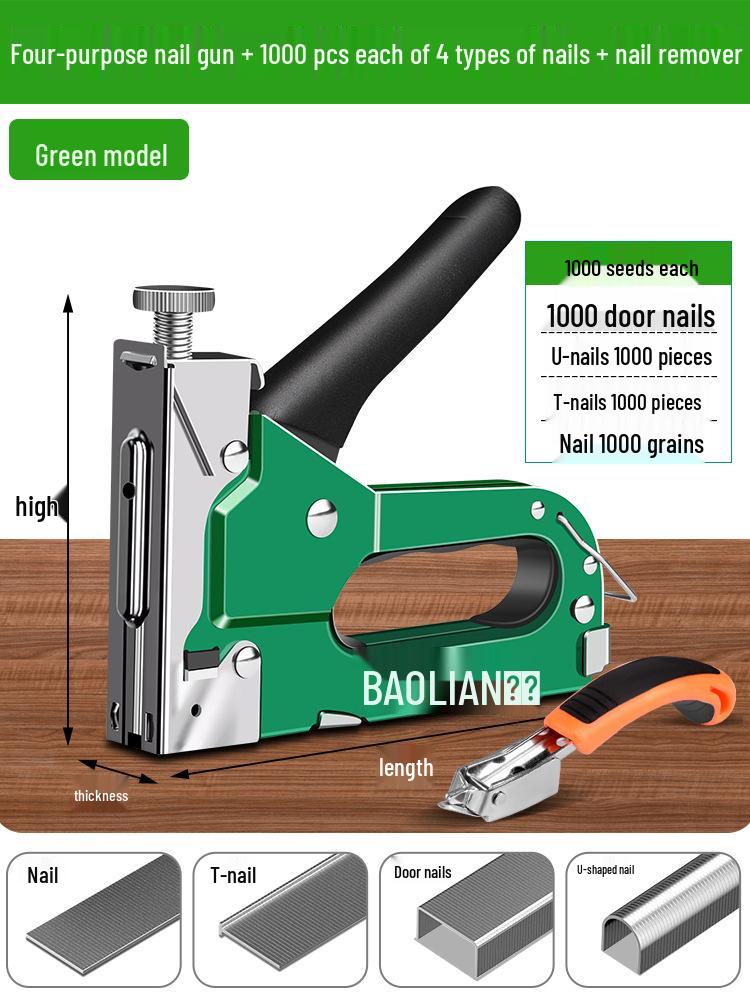 Manual Pneumatic Nail Gun: Brad Nailer, Steel Nailer, U-Shaped & Straight Nails for Wire Trough and Woodworking.