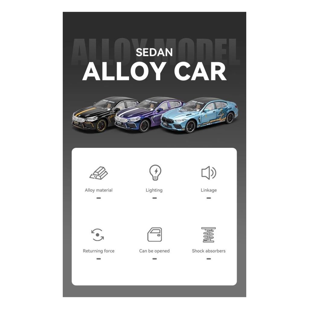 1/24 BMW M8 MANHART Rennwagenmodell aus Legierung, Druckguss-Sportwagen aus Metall, Modell mit Ton- und Lichtsimulation, Kinderspielzeug, Geschenk