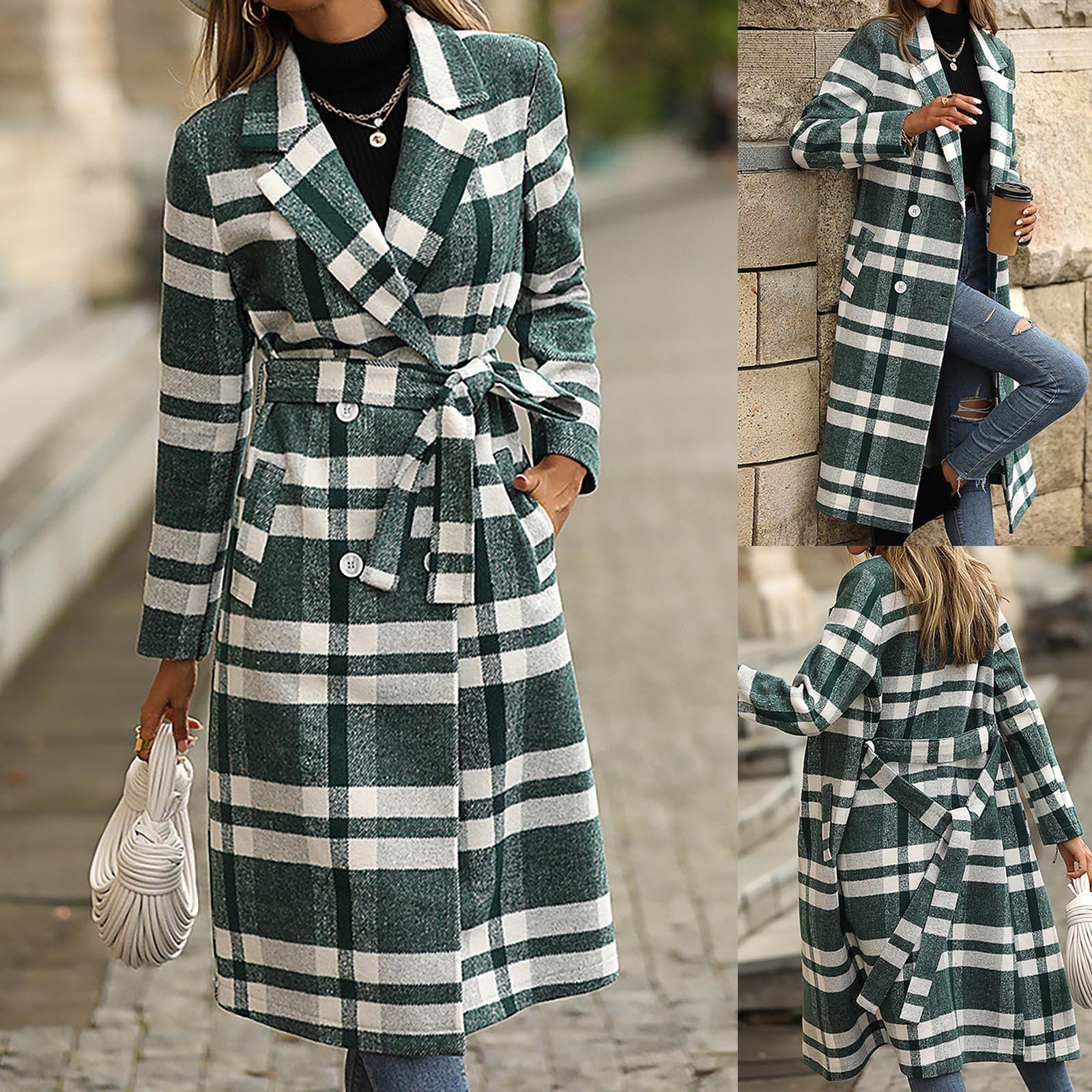 

Женская осенне-зимняя модная свободная шерстяная куртка в клетку с длинными рукавами