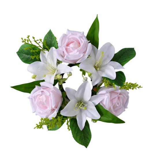 Artificial Floral Wreath for Front Door Realistic Large Rose Lily Flower Wreath with Leaves for Spring Valentine's Mother's Day Wedding Home Decor