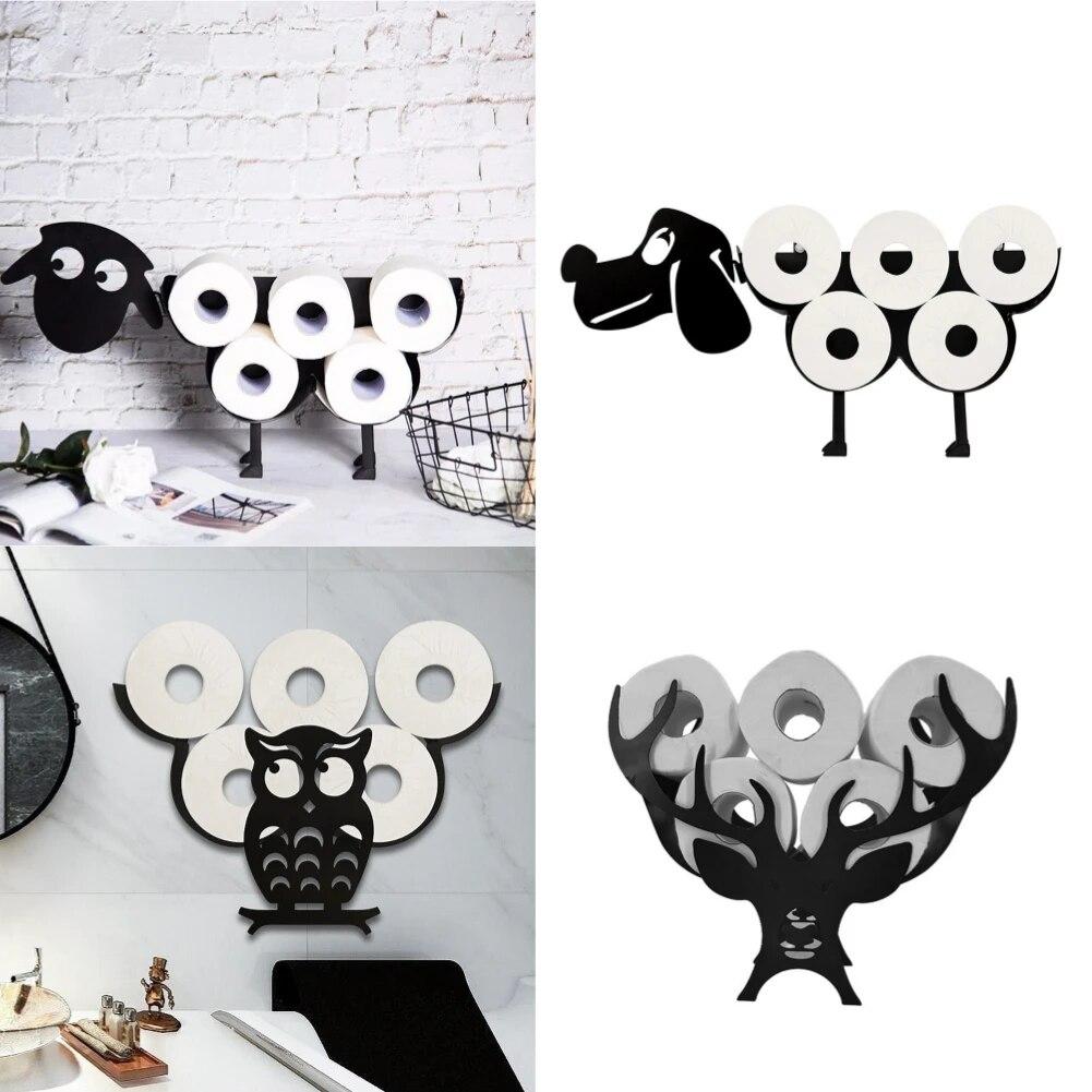 Porta Carta Igienica Pecora Nera In Metallo Per Bagno - Porta Rotoli Da Terra O Parete, Capacità 7/8 Rotoli, Design Simpatico Animale