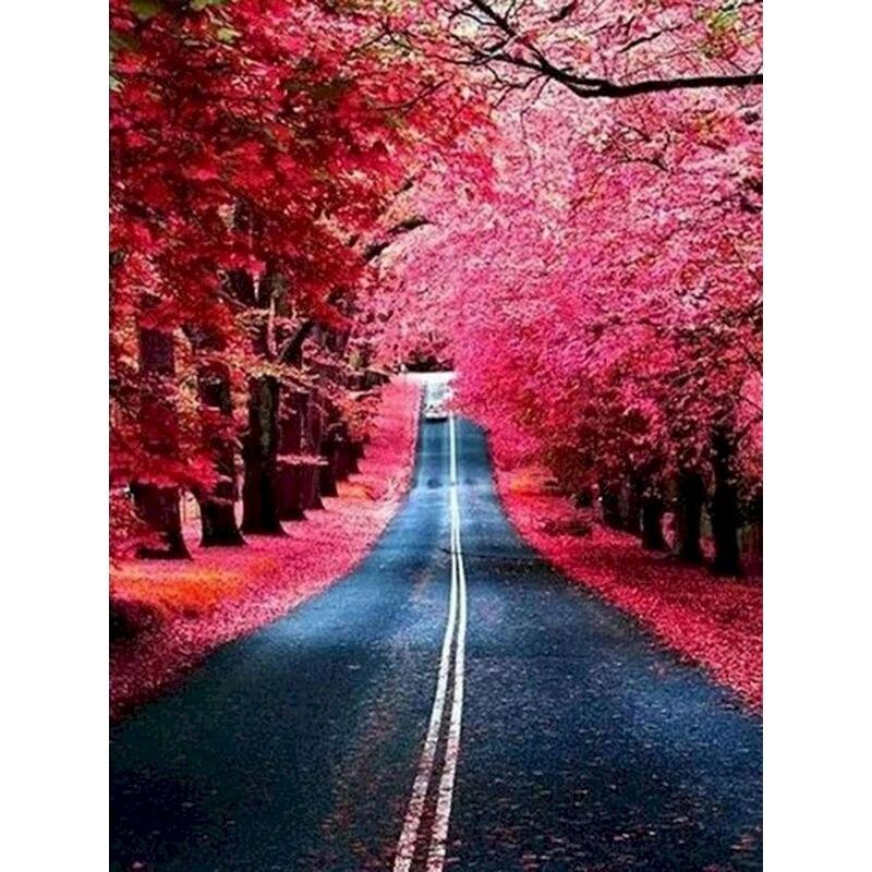 5D DIY Diamond Art Painting Purple Landscape Full Drill Round Diamond Embroidery Road Diamond Mosaic Layout Home Decoration Kit