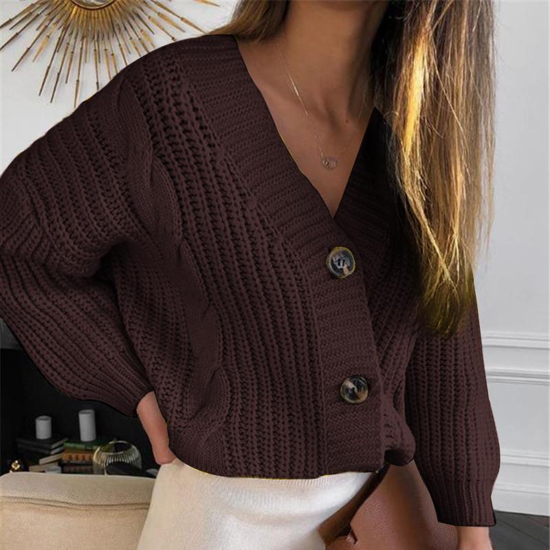 2023 Autumn/Winter Women's Chunky Knit Long Sleeve Button-Up Cardigan