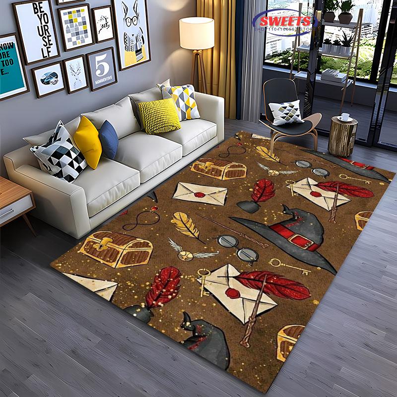 3D Magic Props Pattern Magic Hat Wand Floor Rug Carpet for Living Room Bedroom Sofa Mat Kitchen Doormat Non-slip Floor Mat Gift