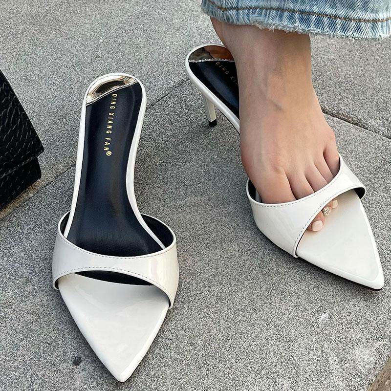 

Женская красная обувь Туфли Слайды Каблуки Обувь для женщин Новинка 2025 Роскошная мода Остроносые Женские Туфли на тонком высоком каблуке 35 бежевый