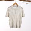 Old money style three-dimensional twisted flower and paper yarn short-sleeved polo shirt lapel T-shirt women's summer twist knitted sweater commuter t