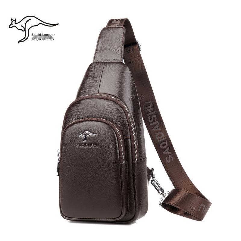 Satchi Męska Torba Crossbody ze Skóry Kangurzej na Klatkę Piersiową - Modny Casualowy Plecak ze Skóry Bydlęcej