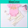 Cute Big Little Sister Matching Outfit, Gold Letter Short Sleeve T-shirt Long Pants Set