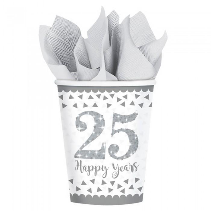 Amscan Silver Anniversary Cups (Pack Of 8)