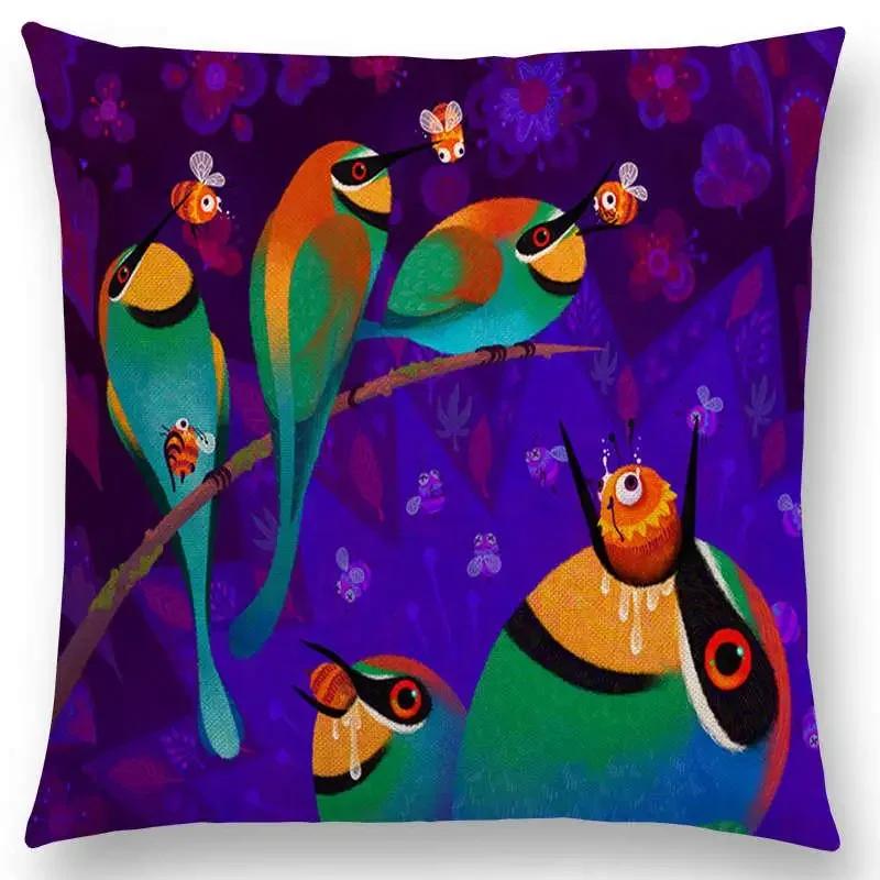 Super Cute Cartoon Animals Pufferfish Cushion Cover Lovely Bird Sweet Nest Interesting Fish Cat Frog Fox Throw Pillow Case Hogar