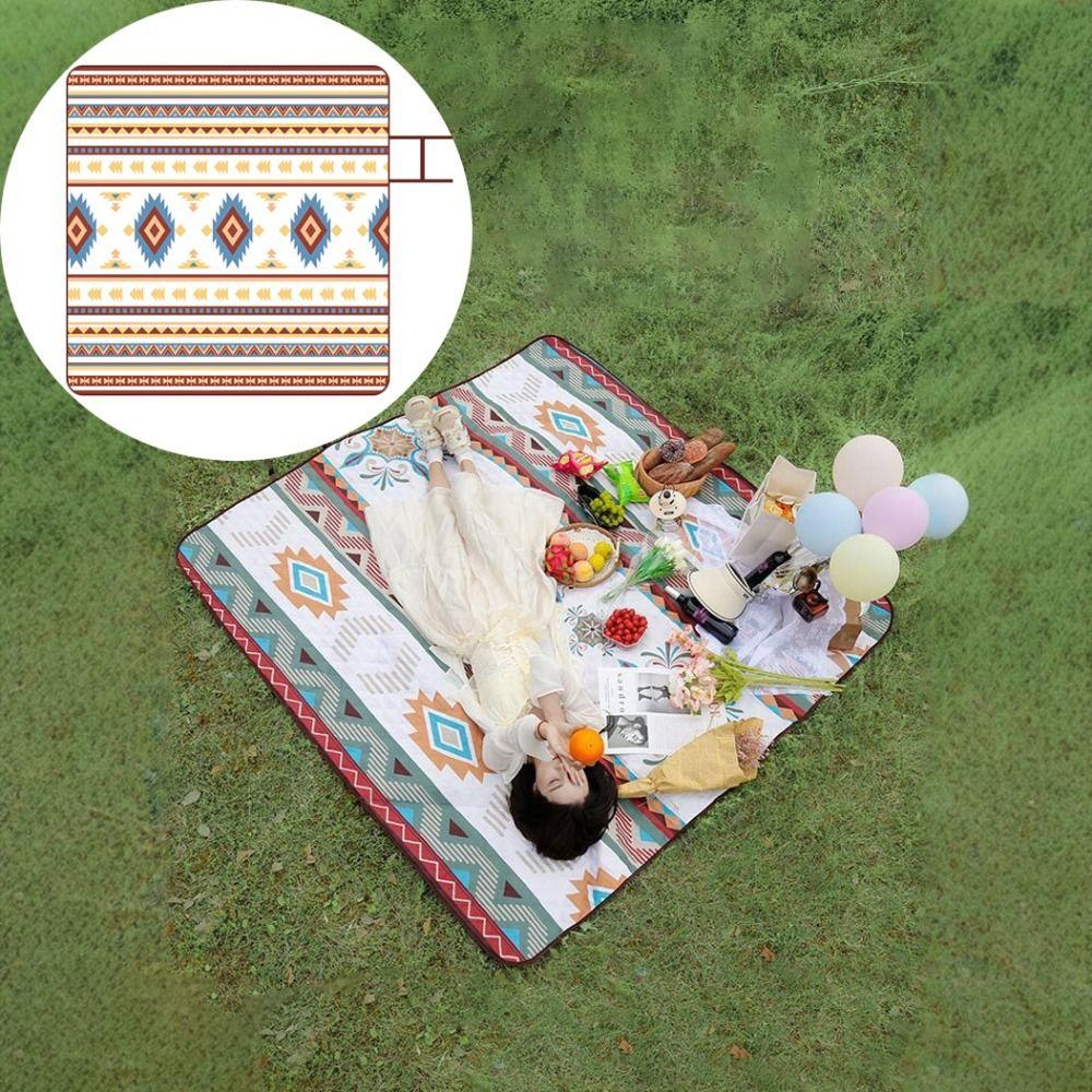 Carrying Handle Beach Blanket Large Size Outdoor Picnic Mat Boho Style Portable Blanket  Camping