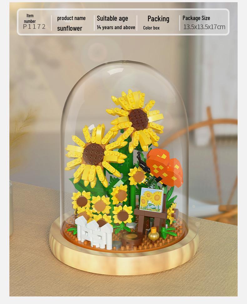 Premium Sunflower Eternal Flower Micro-Particle Building Block Toy - Compatible with Lego, Christmas Ornament, Educational Gift