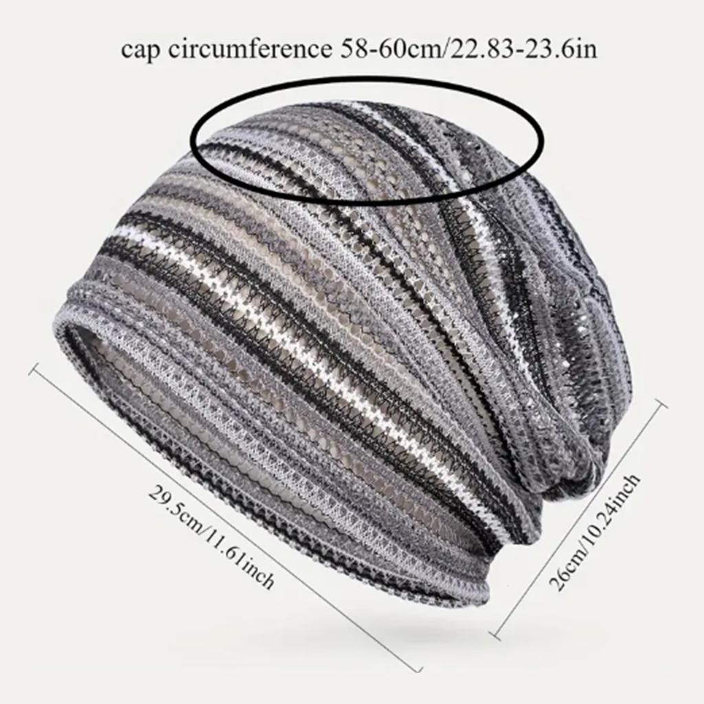 Unisex Beanie Summer Hats Soft Breathable Beanie Hats Striped Patterned Openwork Breathable Knit Hat for Outdoor Summer Vacation