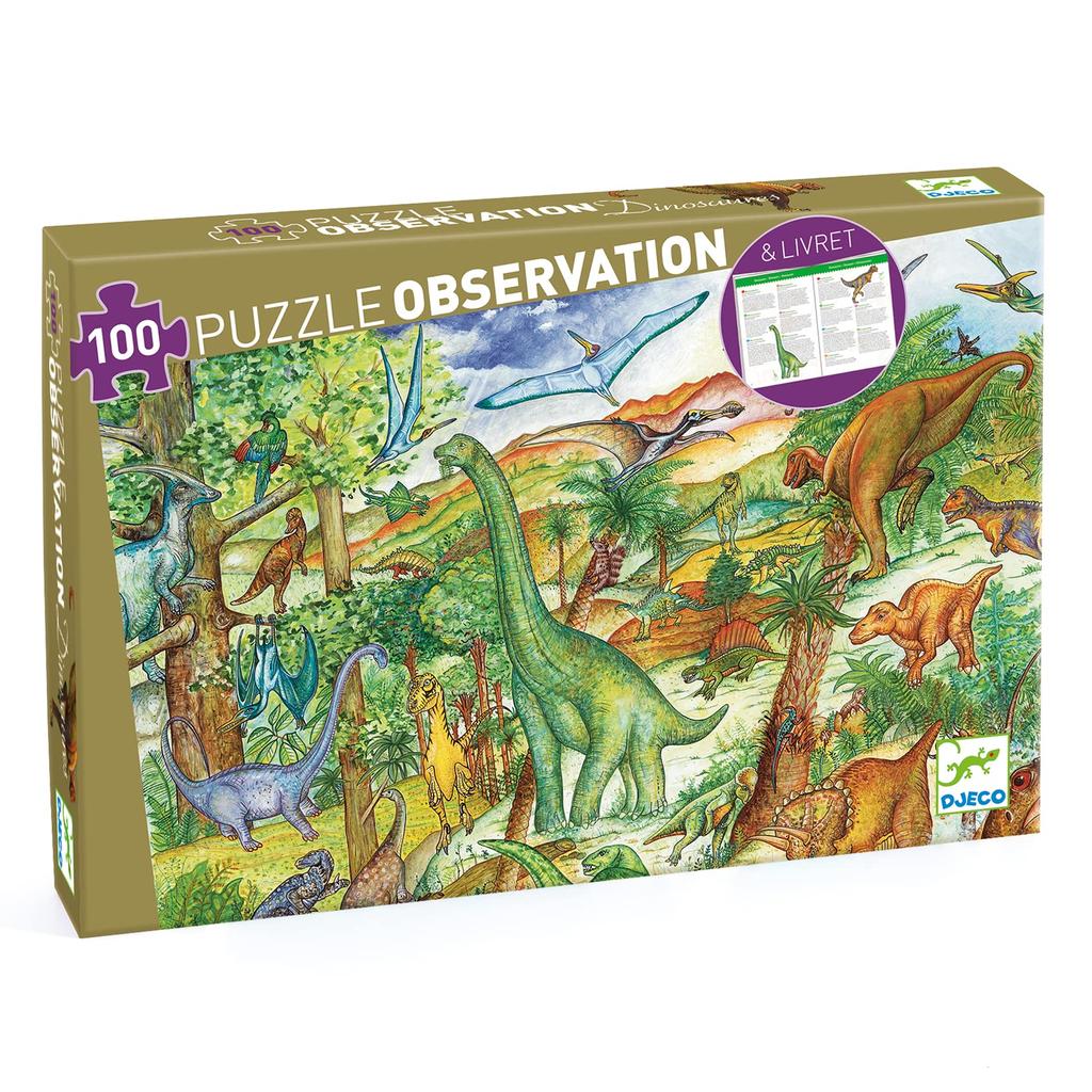 DJECO Dinosaur Observation Puzzle 100 Pieces Jigsaw Puzzle - Dinosaur Puzzle for Kids - Picture Search, Item Search, Educational Toy, Montessori, Ages