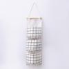 Grid Pattern Cotton Linen Three-Pocket Hanging Storage Bag