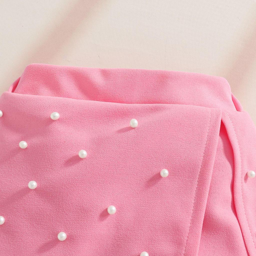Korean Style Baby & Toddler Ribbed Long-Sleeve Top, Skort & Beret Set - Floral Top & Beaded Shorts