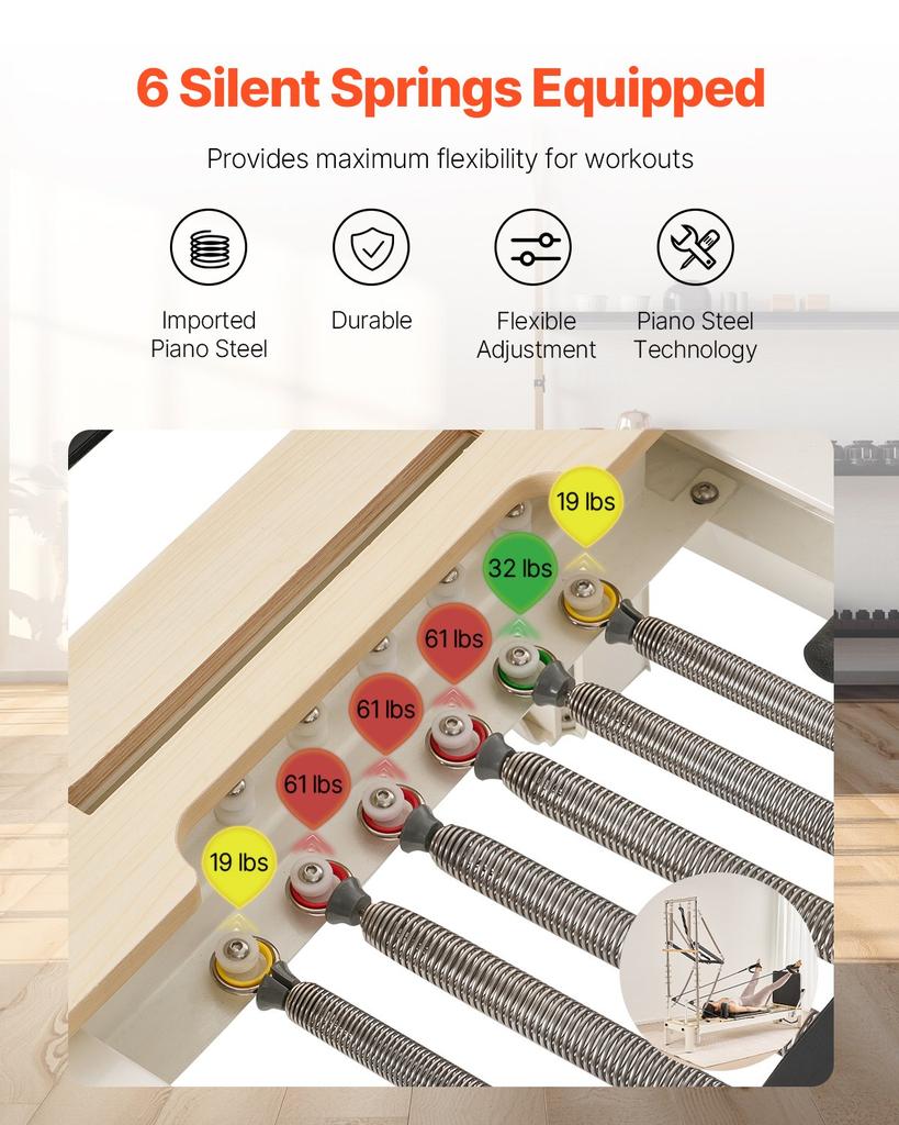 VEVOR Pilates Reformer, Pilates Machine for Home Gym Studio Use, Strength Training Workout Equipment with Dual Resistance, Reformer Box