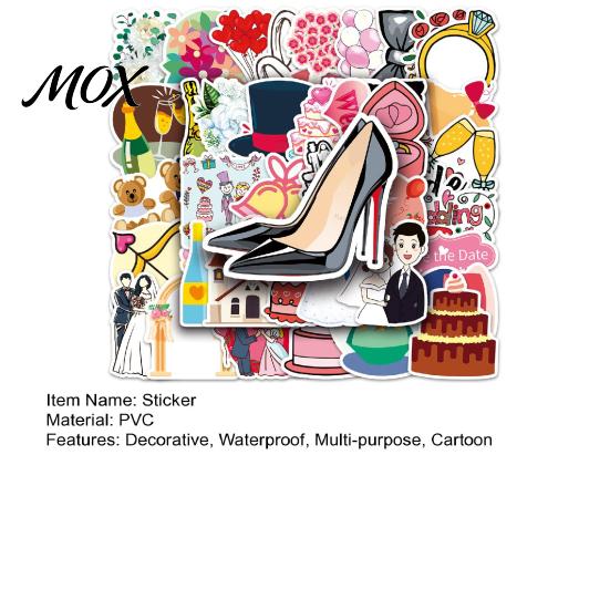 Romantic Bridal Shower Party Decorations 50Pcs Cartoon Wedding Stickers for DIY Handbook Decoration, Waterproof PVC Decals Adhesive Labels Greeting