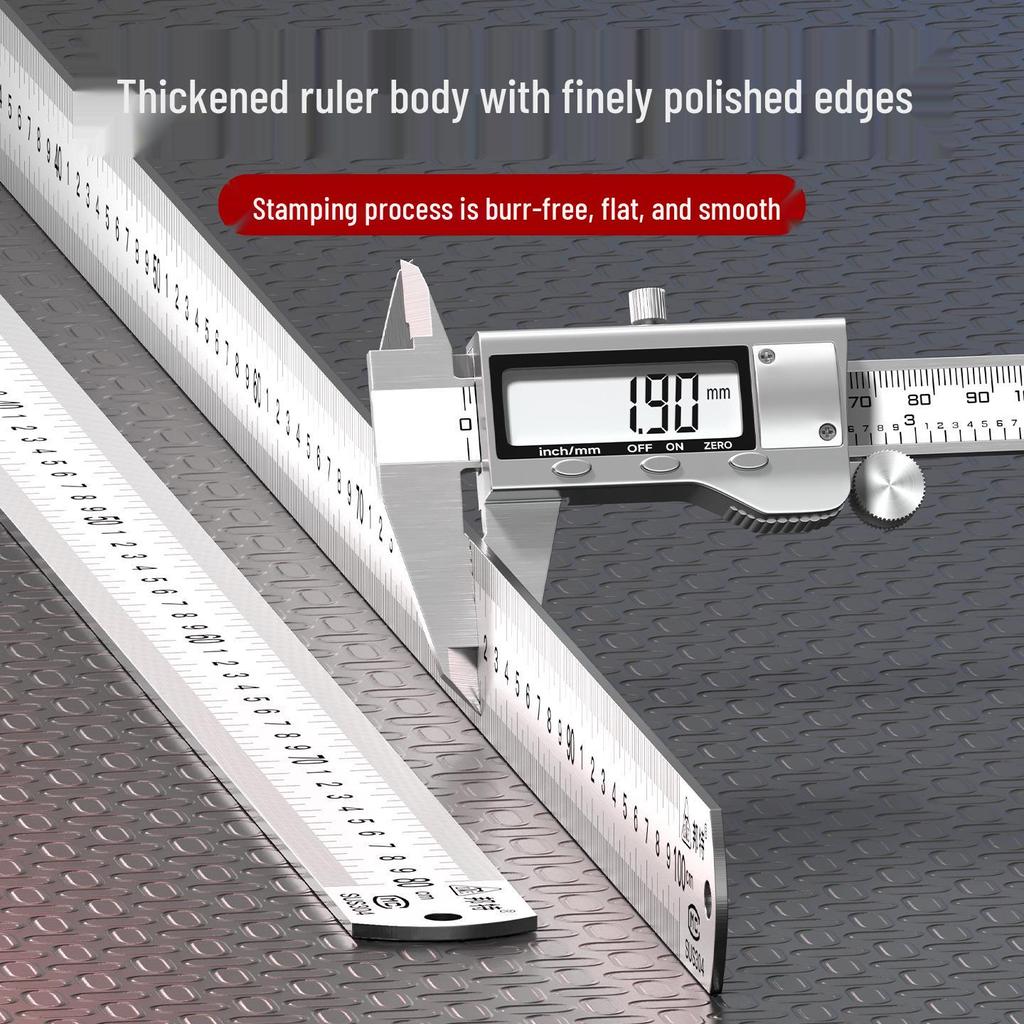 304 Stainless Steel Metric Straight Ruler, Thick Single-Sided Scale, Student Ruler