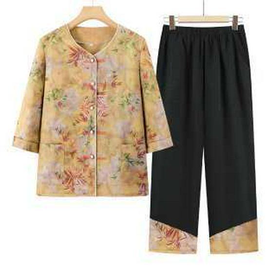 2026 Stylish Summer Suit for Middle-Aged & Elderly Women - Mother s Shirt 2XL жёлтый